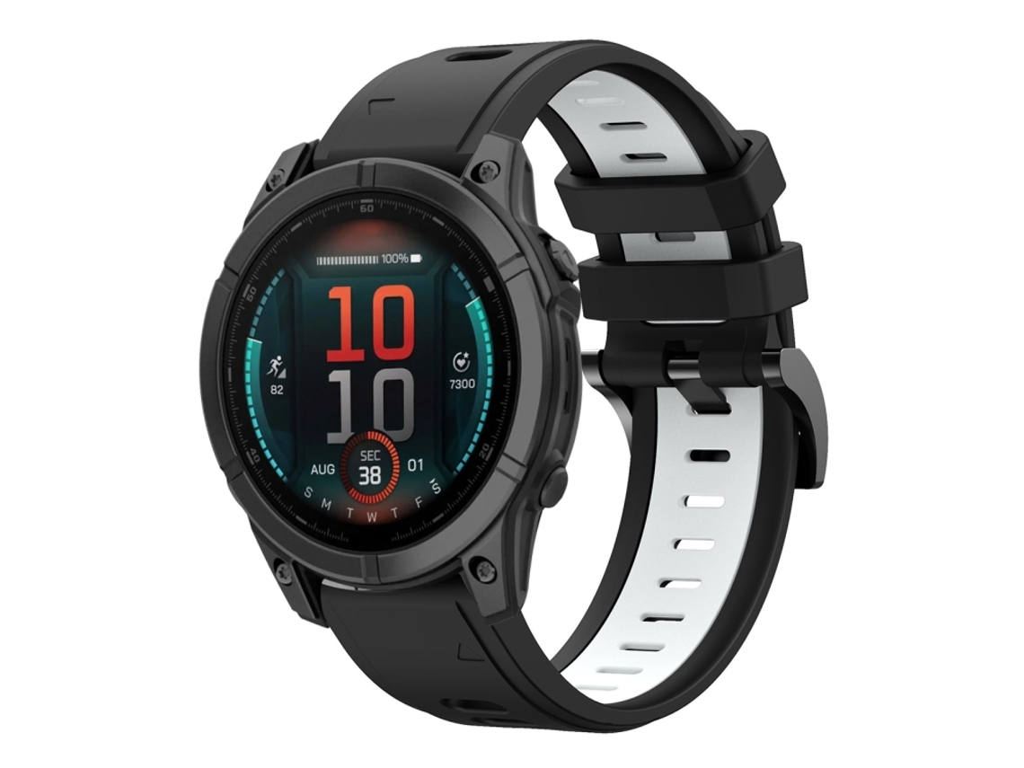 Bracelete Para Garmin Fenix E (47mm) - Silicone Esportivo - Duas Cores (22mm) Preto + Branco