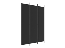 Biombo separador de ambientes, 3 paneles, 150 x 220 cm, tela negra y hierro, Dec030800