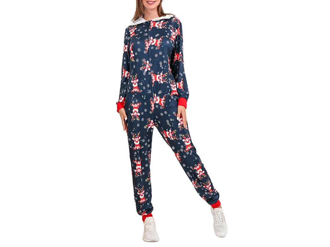 Rebe - Pijama navideño familiar con estampado de renos, mono de manga larga para fiestas y fotos, talla XL para mujer