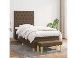 Cama Box Spring Con Colchón Tela Marrón Oscuro 80x200 Cm