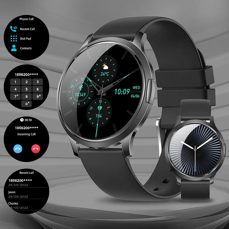 Reloj inteligente (negro), pantalla AMOLED de 1,32 pulgadas, monitorización de frecuencia cardíaca y sueño, seguimiento de deportes y actividad física.