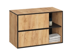 Armario Bajo Lavabo Vami 90 Cm Con Orificios, Roble Craft Y Negro, 2 Cajones, 2 Estantes