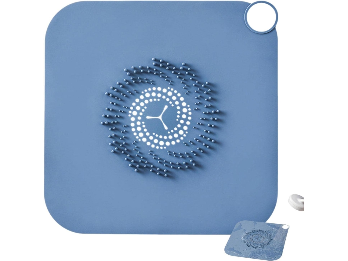 Protector de desagüe de ducha con filtro de pelo, protector de bañera cuadrado grande, silicona Jortmrd (azul)
