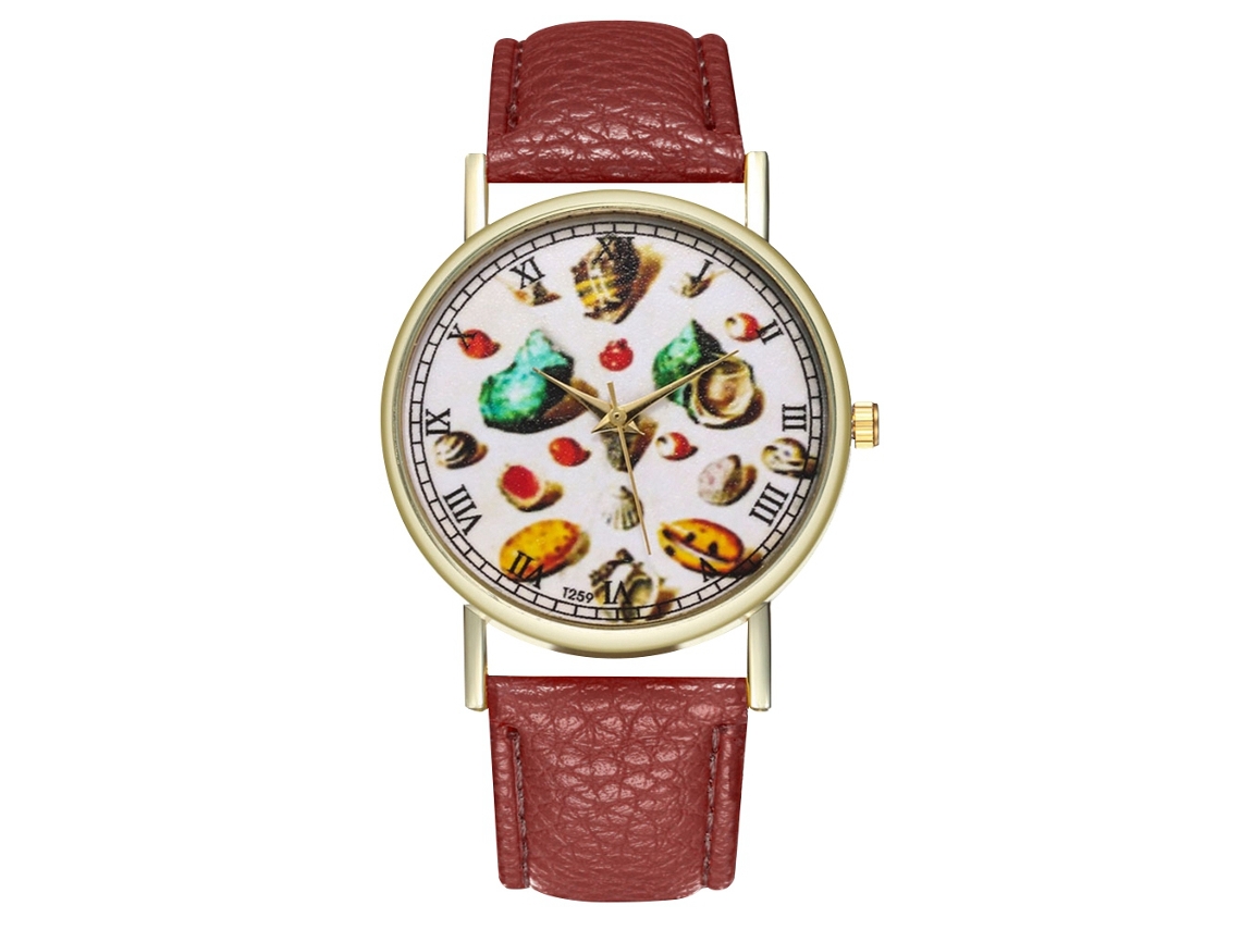 Reloj De Cuero Pu Para Mujer Y Hombre Con Dial Redondo Patrón De Caparazón Cuartz Café