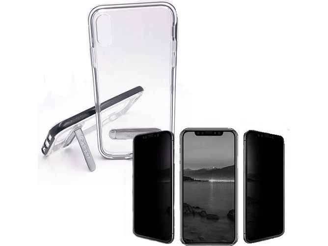 Kit Funda y Protector de Cristal Privacy iPhone XR Crystal Hybrid Negro