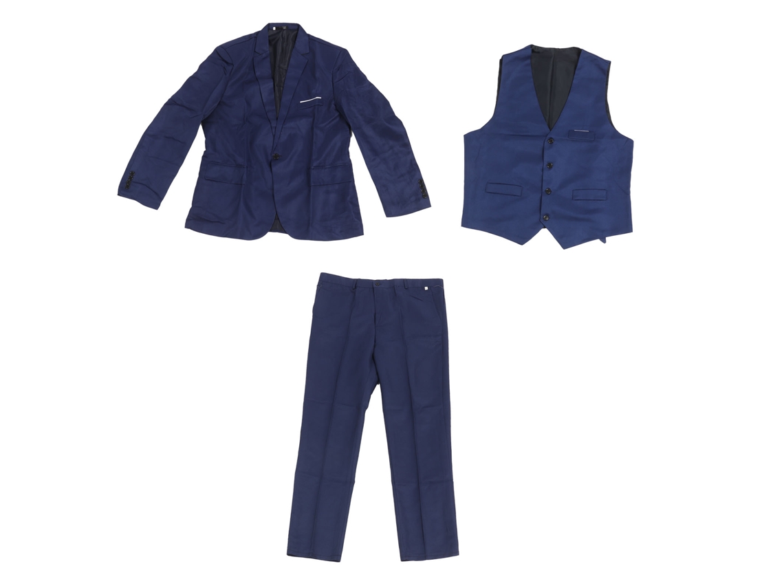 Traje De Hombre De 3 Piezas De Corte Ajustado: Chaqueta, Chaleco Y Pantalón, 1 Botón, Azul Marino, Talla 3xl