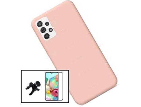 Carcasa + Protector + Soporte Magnético Reforzado Samsung Galaxy A52 5G PHONECARE Silicona Liquida Rosa