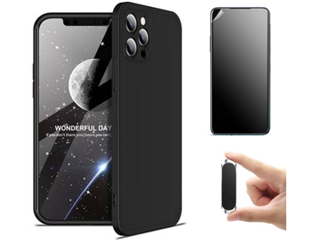 Kit Carcasa y Protector iPhone12 Pro Ultimatte, Slim Armor 360º y Soporte Magnético Negro