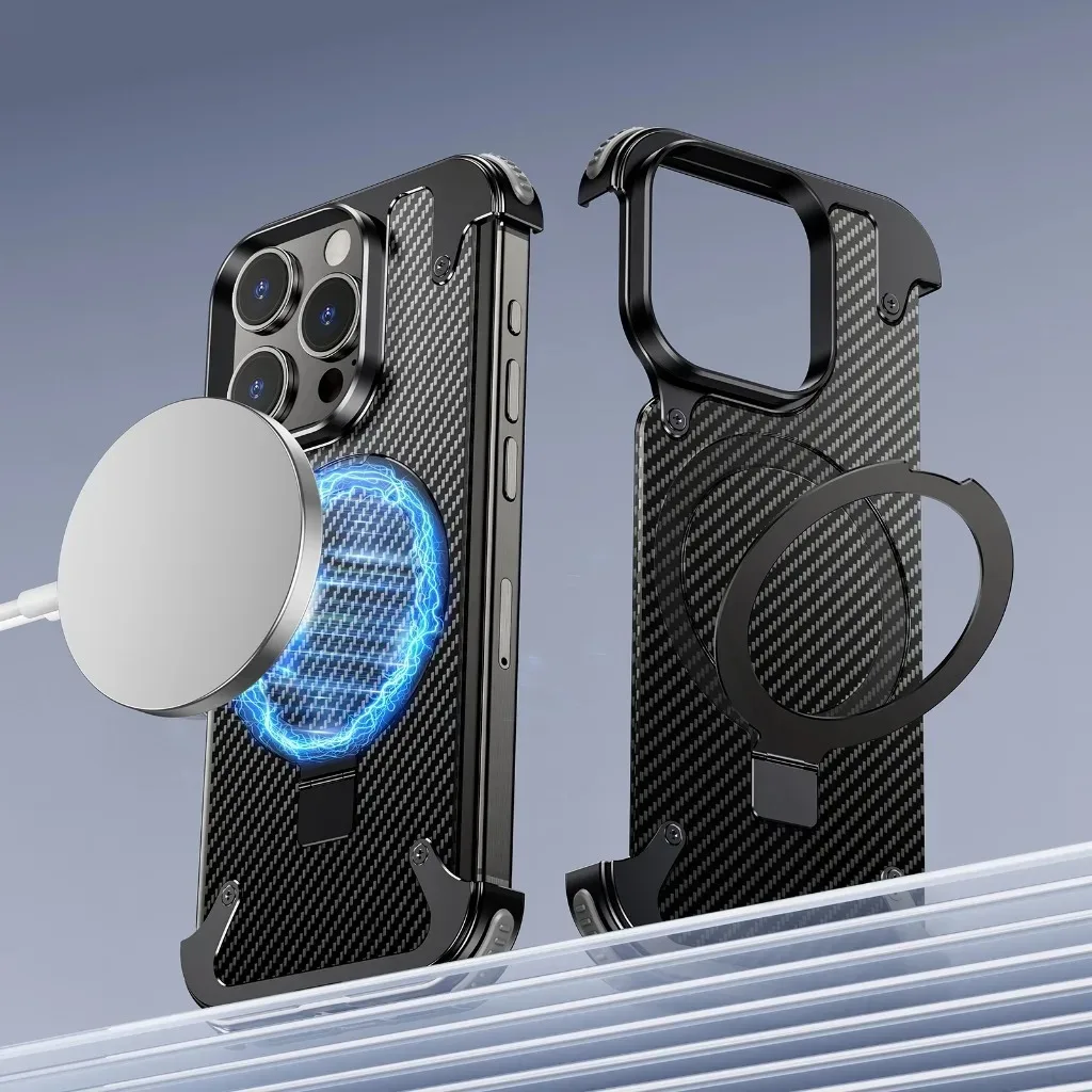 (iphone 15 Plus Negro Brillante) Funda Sin Marco, Compatible Con Soporte Magnético Magsafe