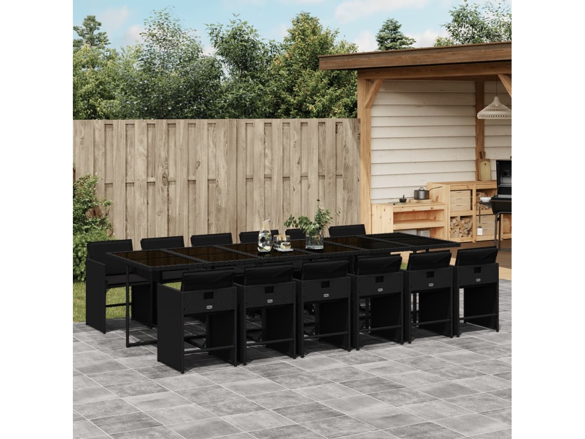Juego de comedor de jardín de 13 piezas con cojines de mimbre negros de DKD Home Decor