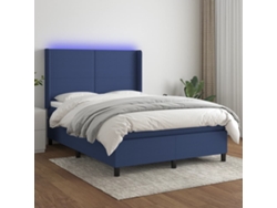 Cama Box Spring Colchón Y Luces Led Tela Azul 140x190 Cm