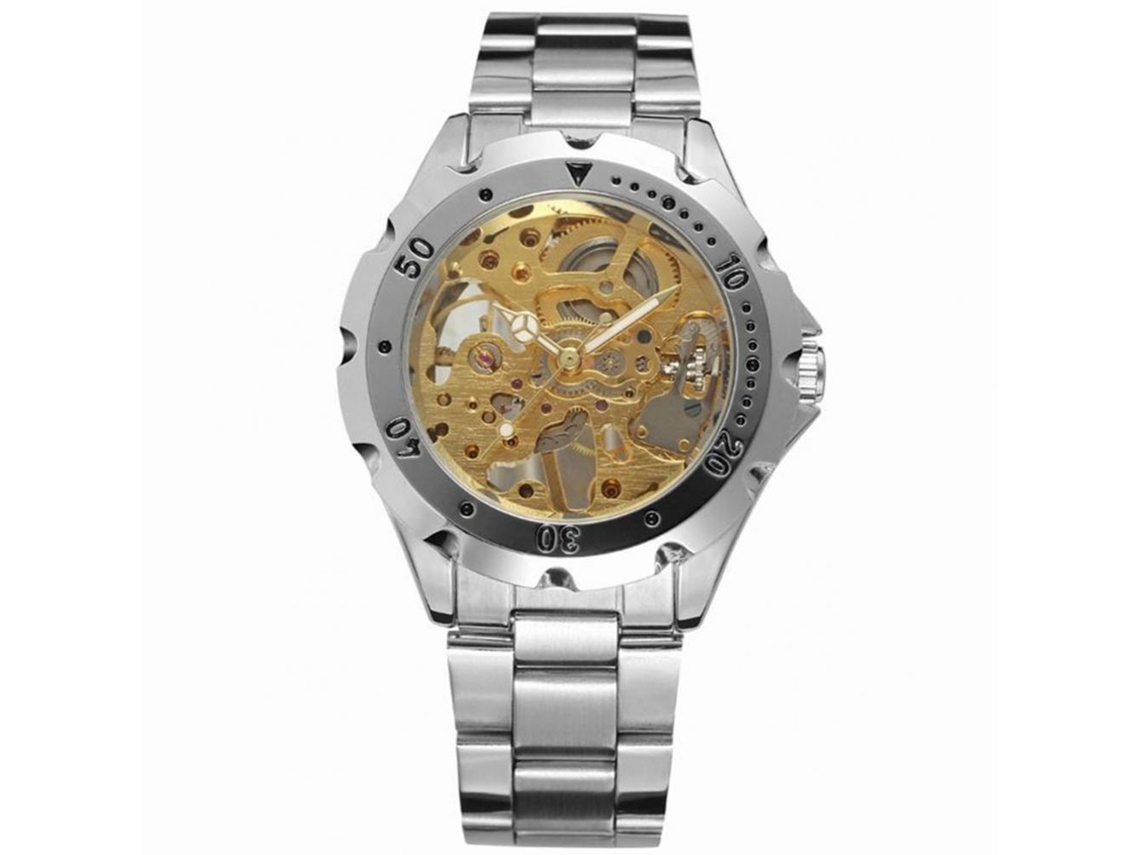 Reloj Mecánico Manual De Acero Para Hombre Winner Business Con Dial Dorado