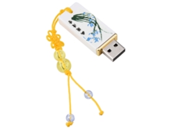 Memoria USB de 32 GB con diseño de elementos chinos, en porcelana azul y blanca.