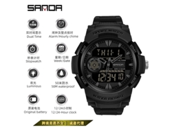 Reloj Electrónico Deportivo De Estilo Militar (totalmente Negro) Resistente Al Agua, Moderno Y Luminoso.