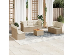 Conjunto de 8 sofás de jardín con cojines de mimbre beige Dkd Home Decor