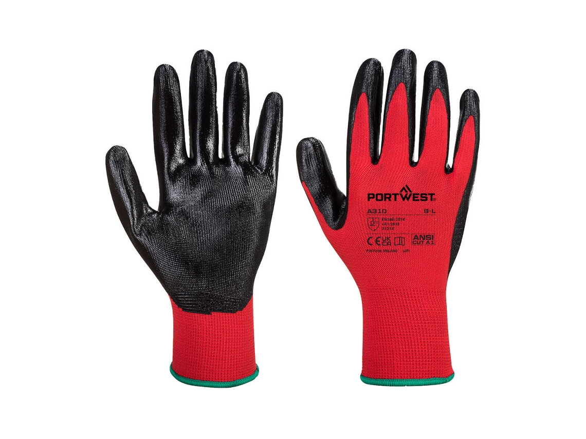 Guante flexográfico de nitrilo con protección y agarre superiores / Gris blanco / M Portwest