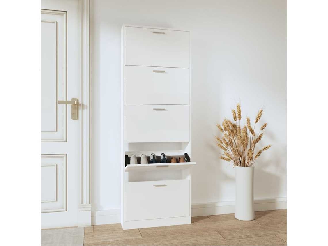 Mueble Zapatero | Armario Zapatero Madera Contrachapada Blanco Brillo 59x17x169 Cm