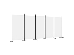 Biombo divisor de ambientes, 5 paneles, 433 x 180 cm, tela blanca y planchado, Dec030949