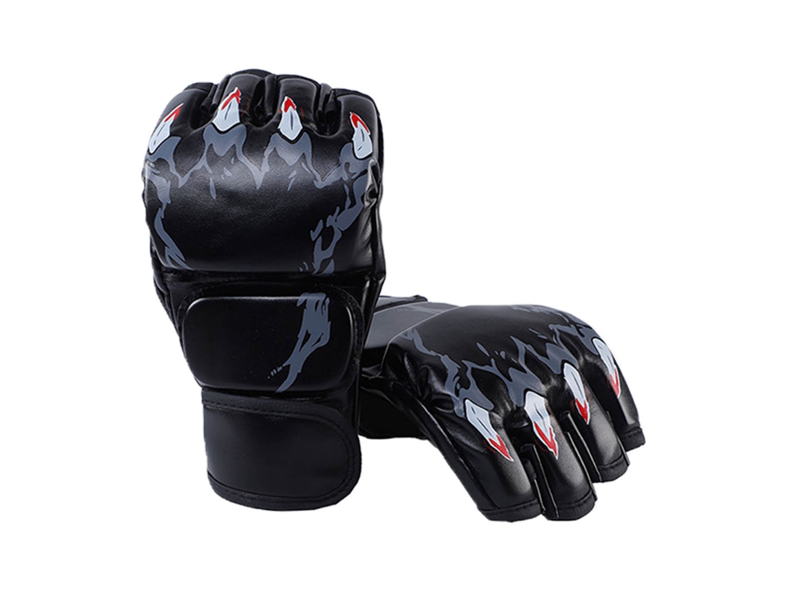 Guantes De Boxeo Con Dedos Descubiertos Y Diseño De Pata De Tigre, De Cuero Grueso, Para Entrenamiento Y Combate.