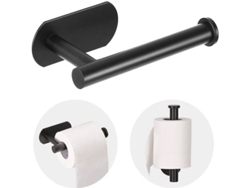 Soporte Negro Adhesivo Sin Taladro Para Papel Higiénico Y Toalla