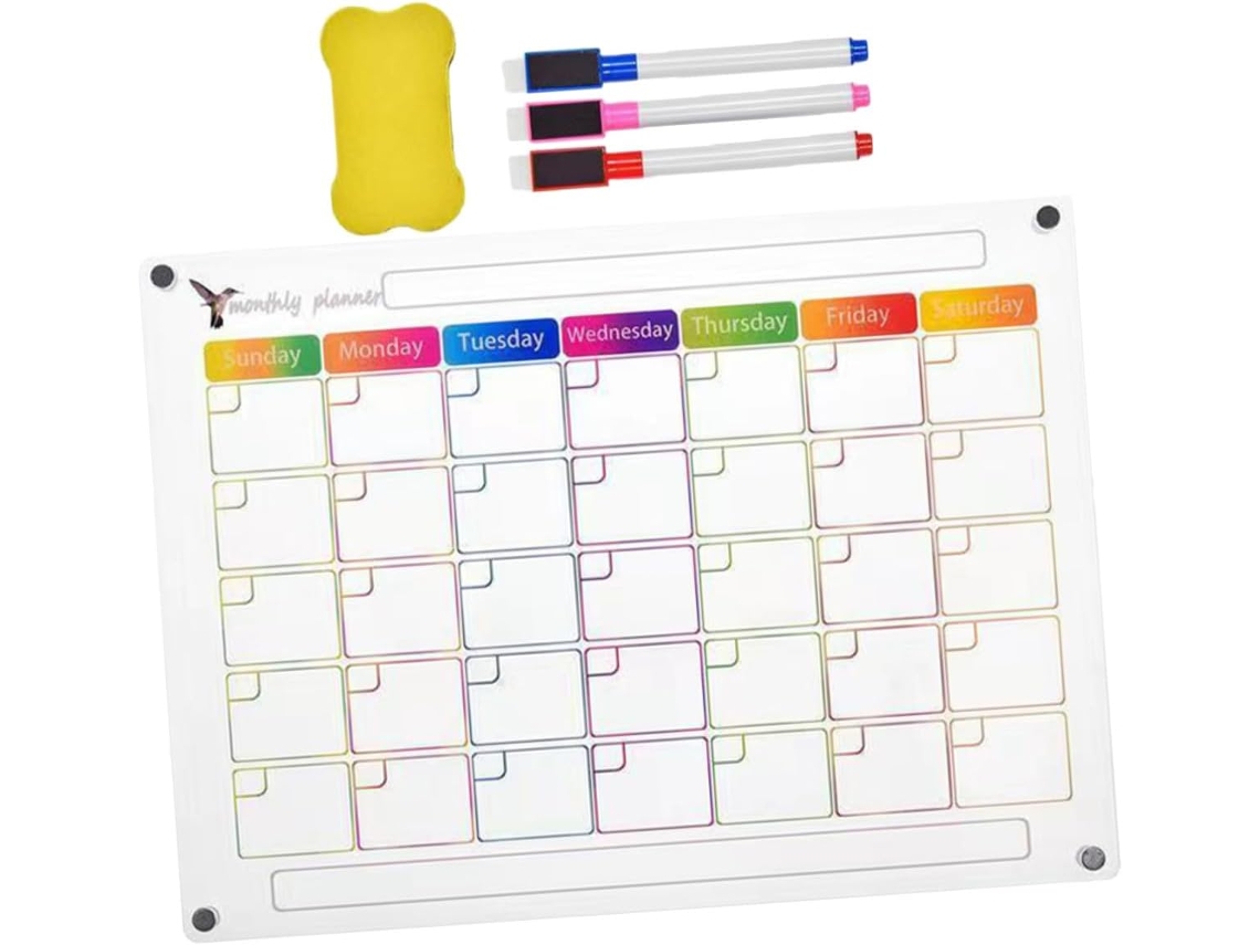 Calendario Magnético Transparente Para Nevera, Borrable Y Reutilizable Con Bolígrafos.