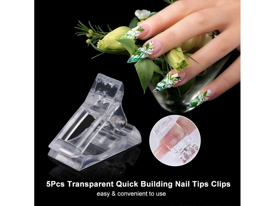 Juego de 5 piezas de puntas de gel de uñas transparentes para construcción rápida, clips para extensión de dedos, pinzas de plástico con LED UV, kit de herramientas de arte Ma Nicure GOKOCO