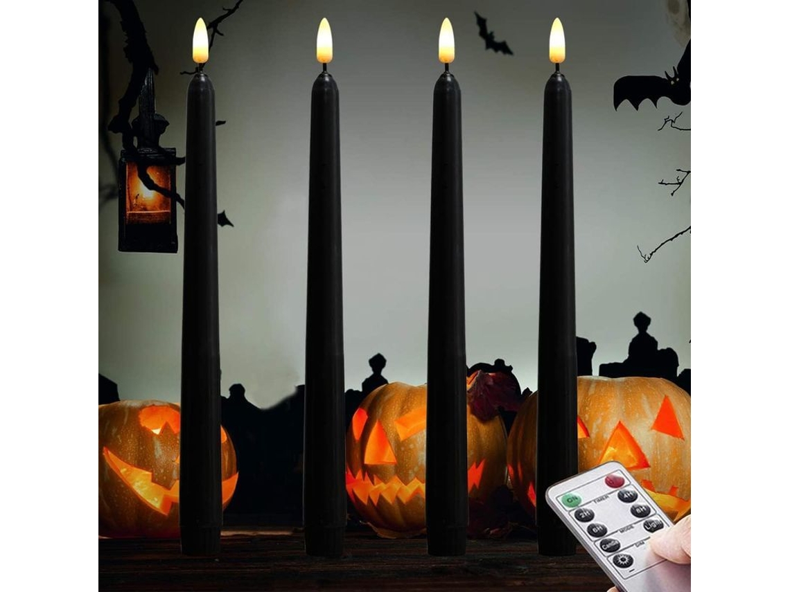 4 velas LED negras decorativas sin llama, a pilas, con luz blanca cálida para Halloween