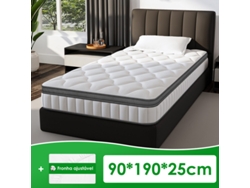 Colchón de muelles ensacados individual de 90x190x25cm – 7 zonas de confort, hipoalergénico, estructura de 9 capas con muelles independientes