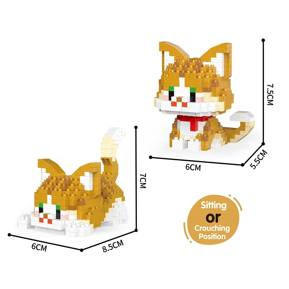(gato Naranja) Lindo Juego De Bloques De Construcción En Miniatura De Gatito: Se Pueden Ensamblar Dos Diseños Adorables.