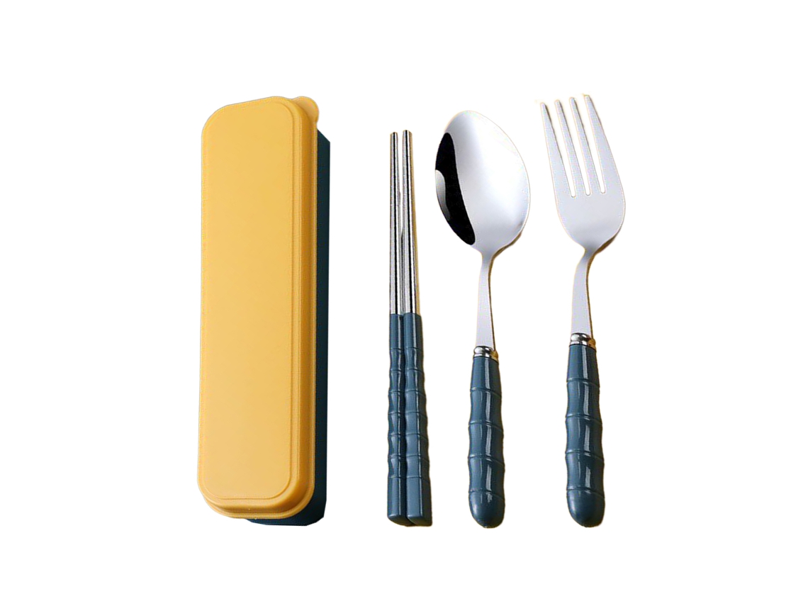 MEOIRUERY Juego de cubiertos de viaje, cubiertos de acero inoxidable, juego reutilizable con estuche, portátil para camping y oficina