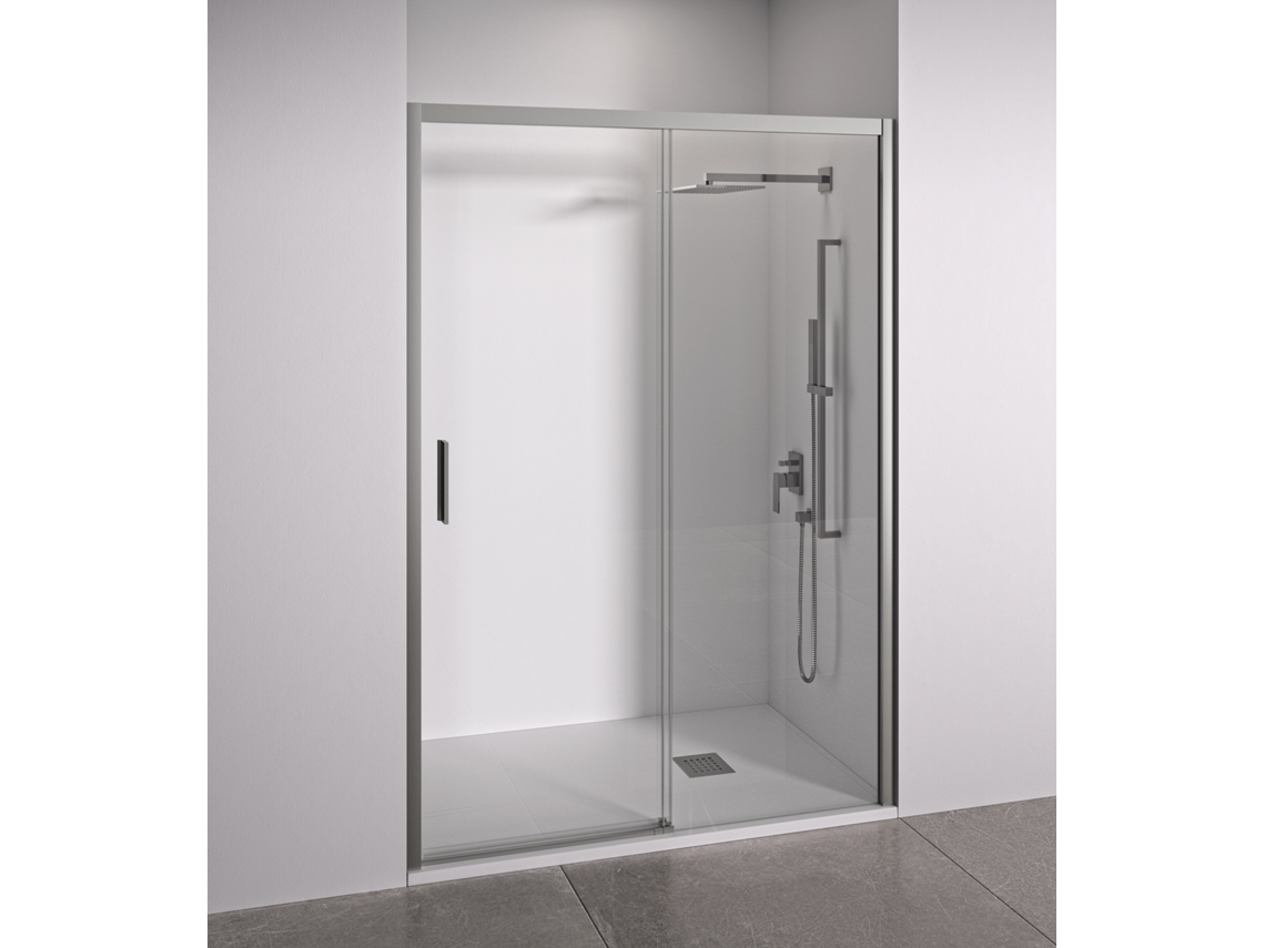 Puerta de ducha corredera, frontal corredera, fija, cristal antical de 6 mm, perfiles plateados, ancho de 165 a 170 cm, puerta izquierda, Bellobath
