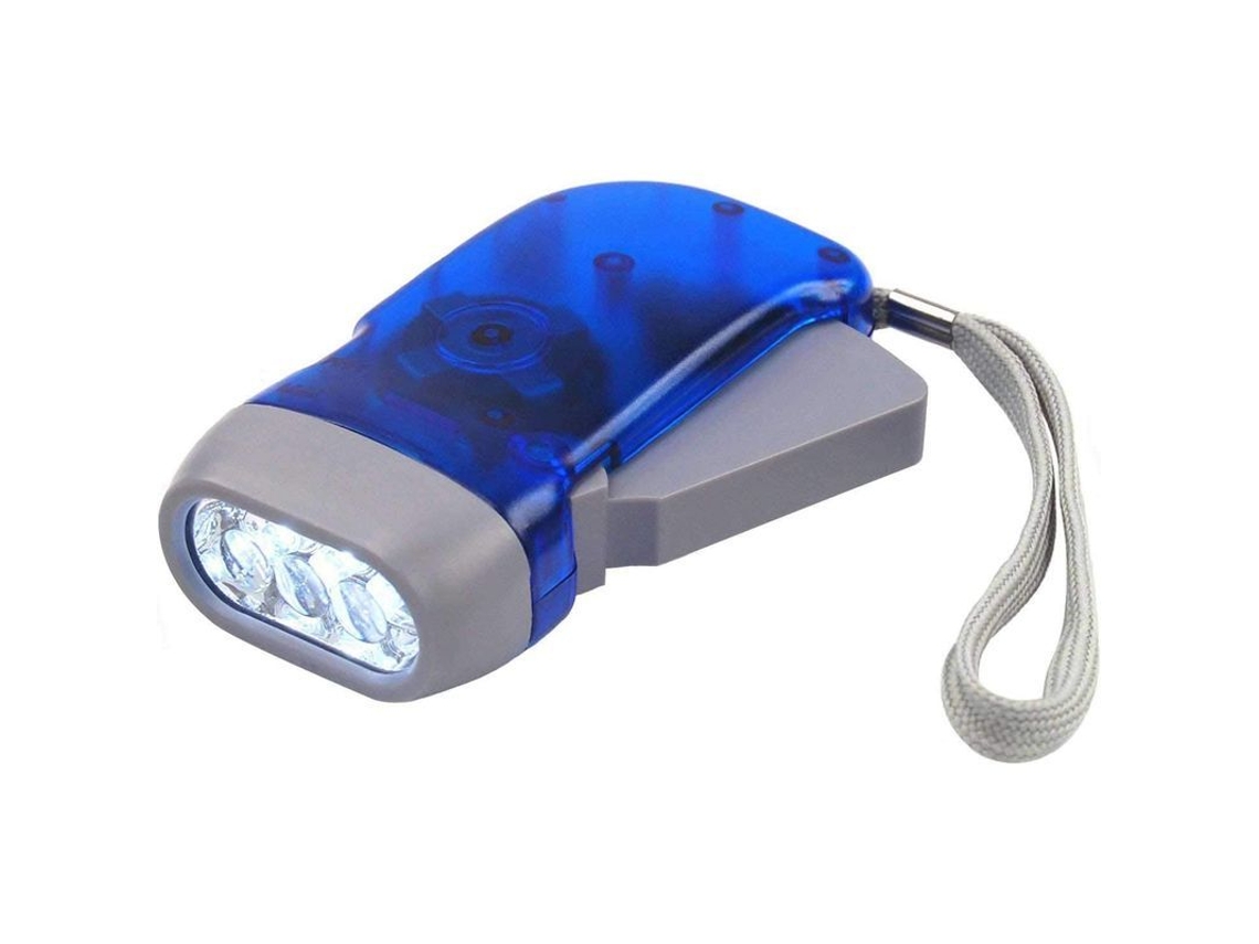 Linterna de mano con dinamo de presión - 3 LED (pilas no incluidas) para acampar y jardinería