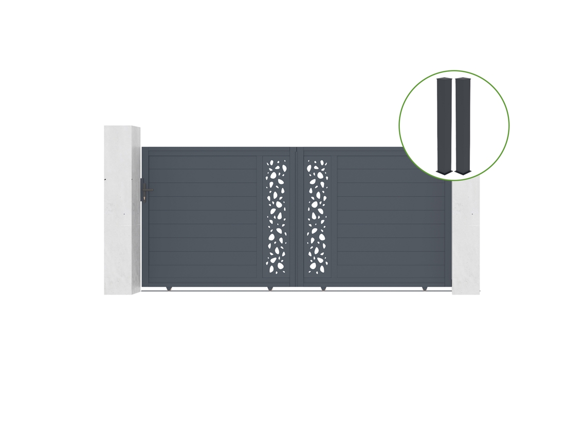 Puerta corredera 3,5m SUNNY H.160cm aluminio gris 2 postes 20x20cm H.190cm CASANOOV