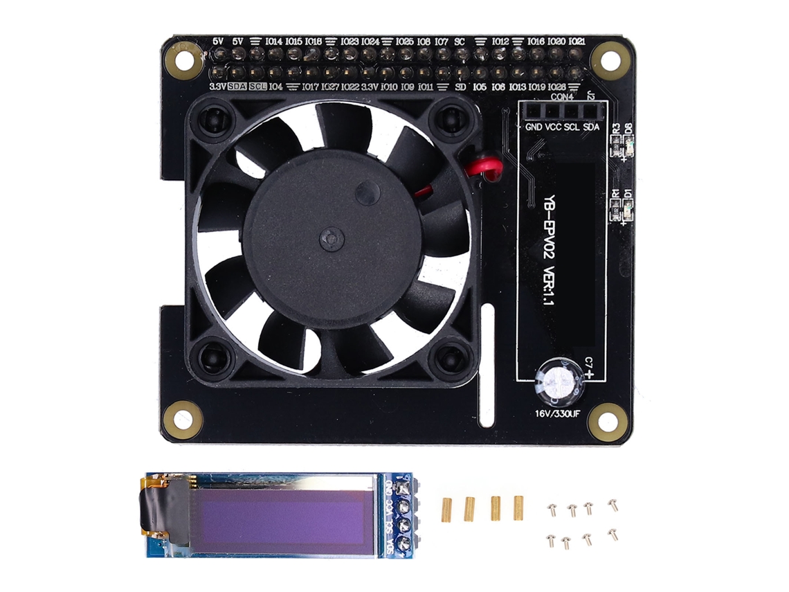 Placa De Expansión De Alimentación Con Ventilador De Enfriamiento Y Pantalla Oled Rgb Para Raspberry Pi 4b 3b+/3b