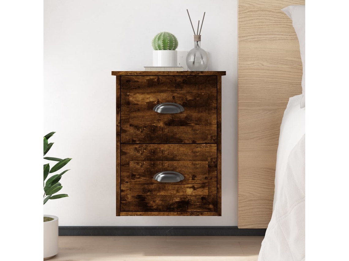 Mesitas de Noche Pared 2 Pzs 41,5X36X53 Cm Roble Ahumado