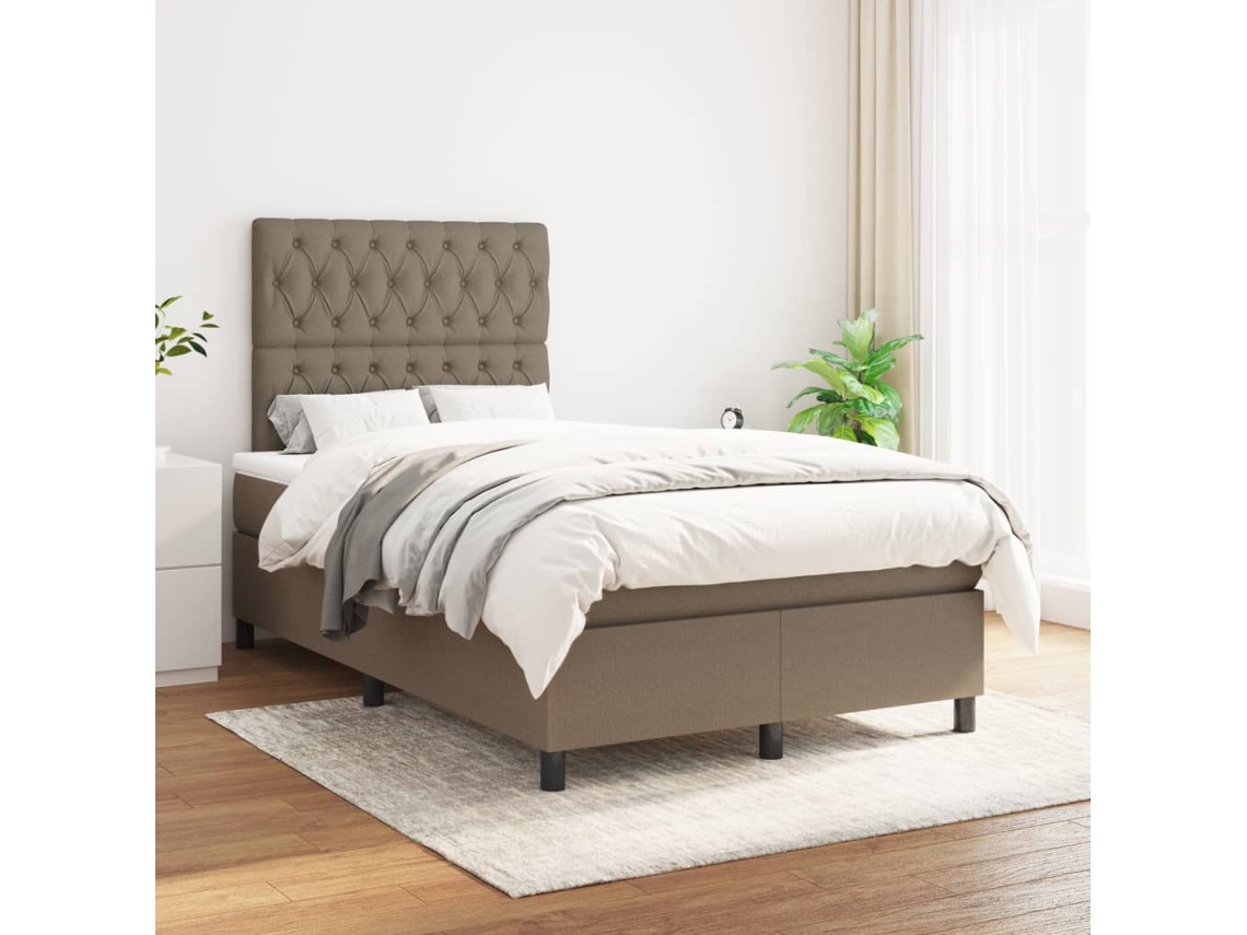 Cama Box Spring Con Colchón Tela Gris Taupe 120x200 Cm