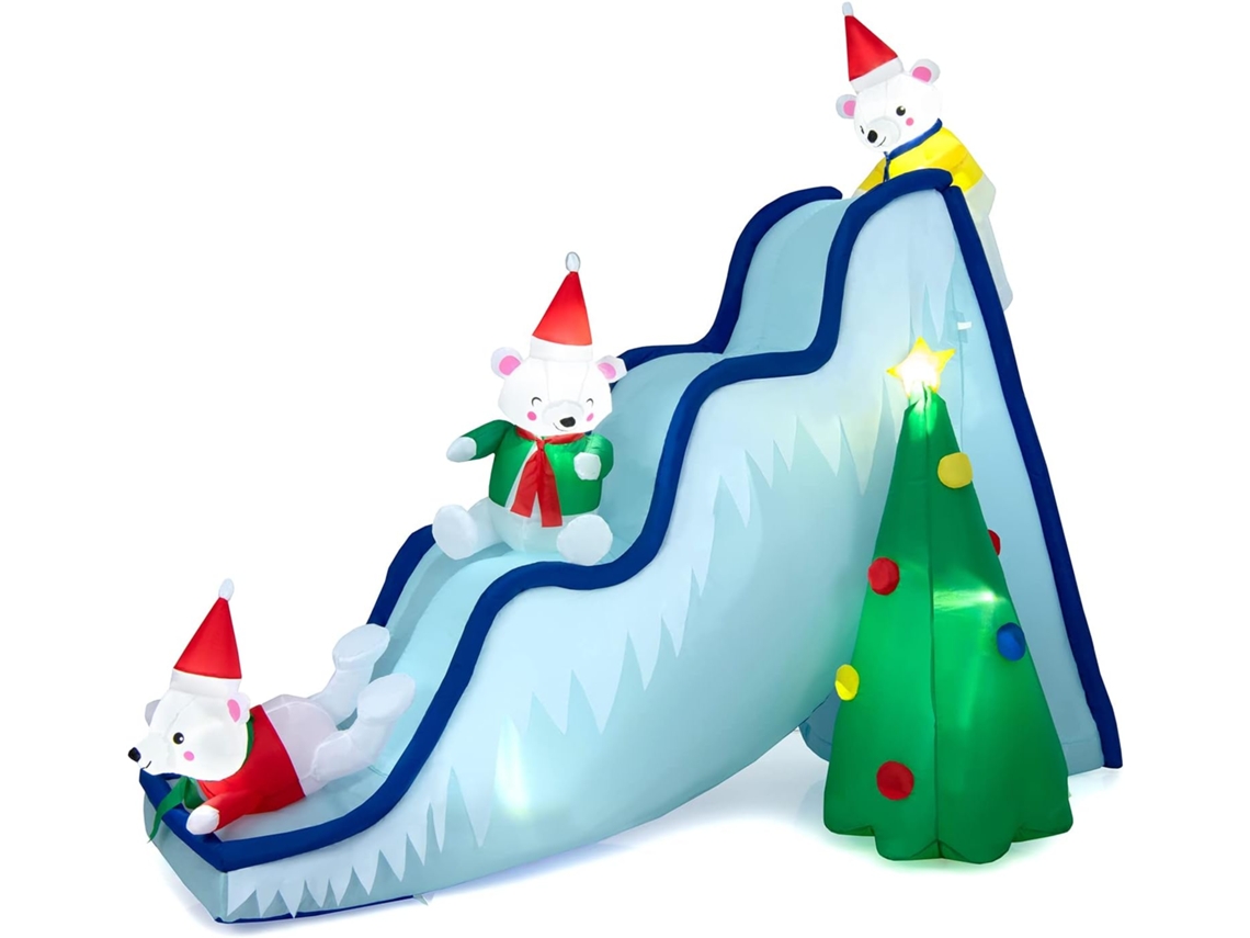 Oso polar inflable de 200 cm, decoración navideña con luces LED y clavijas en el suelo, inflable portátil para uso en interiores y exteriores COSTWAY