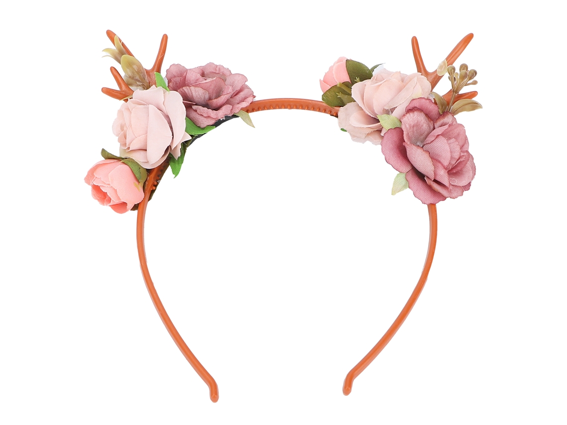 Tiara de Chifres de Rena com Flores para Festas, Fantasias, Casamentos e Natal - Rosa Escuro (2026)