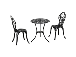 Set De Comedor Para 2 Personas, Mesa Y 2 Sillas, Aluminio, Ideal Para Jardín Y Balcón, Negro