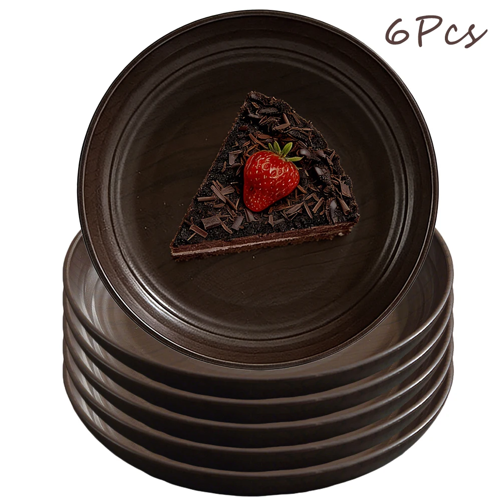(marrón Oscuro, 6 Piezas) Platos Llanos Con Imitación De Vetas De Madera, Utensilios De Cocina