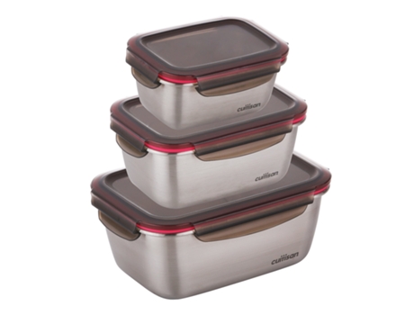 Lote de 3 Recipientes Rectangulares de 0.5L, 1L y 1.8L en Acero Inoxidable Apto Microondas CUITISAN