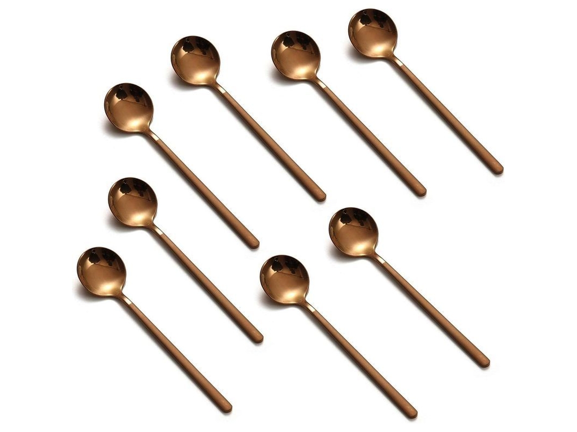 2026-cucharas De Café 8 Unidades De Aço Inoxidável 13,5 Cm, Cabo Mate Cor Rosa Dourado Para Espresso, Sorvete E Sobremesa