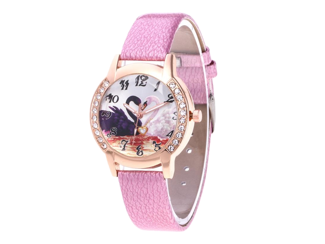 Reloj De Cuarzo Con Correa De Piel Sintética Y Esfera Decorada Con Diamantes De Imitación Para Niñas (rosa).
