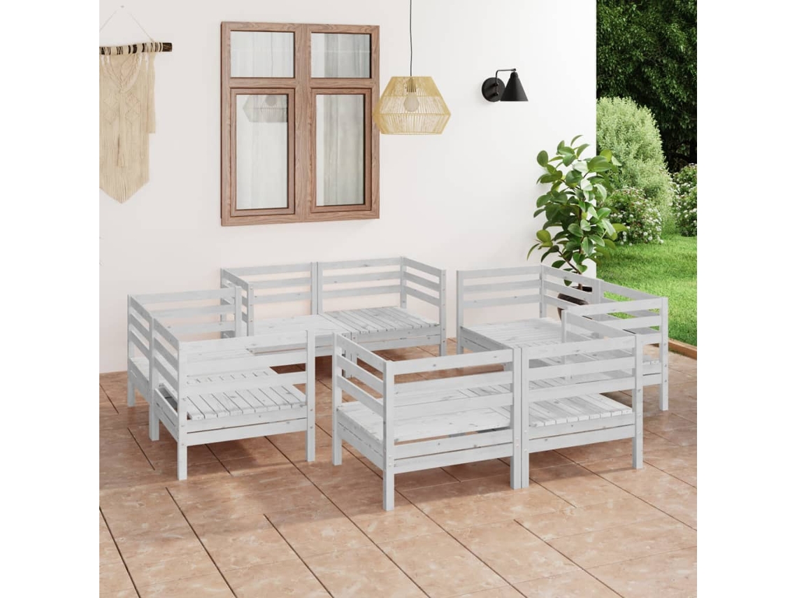 Conjunto de salón de jardín de 8 piezas de pino macizo blanco Dkd Home Decor