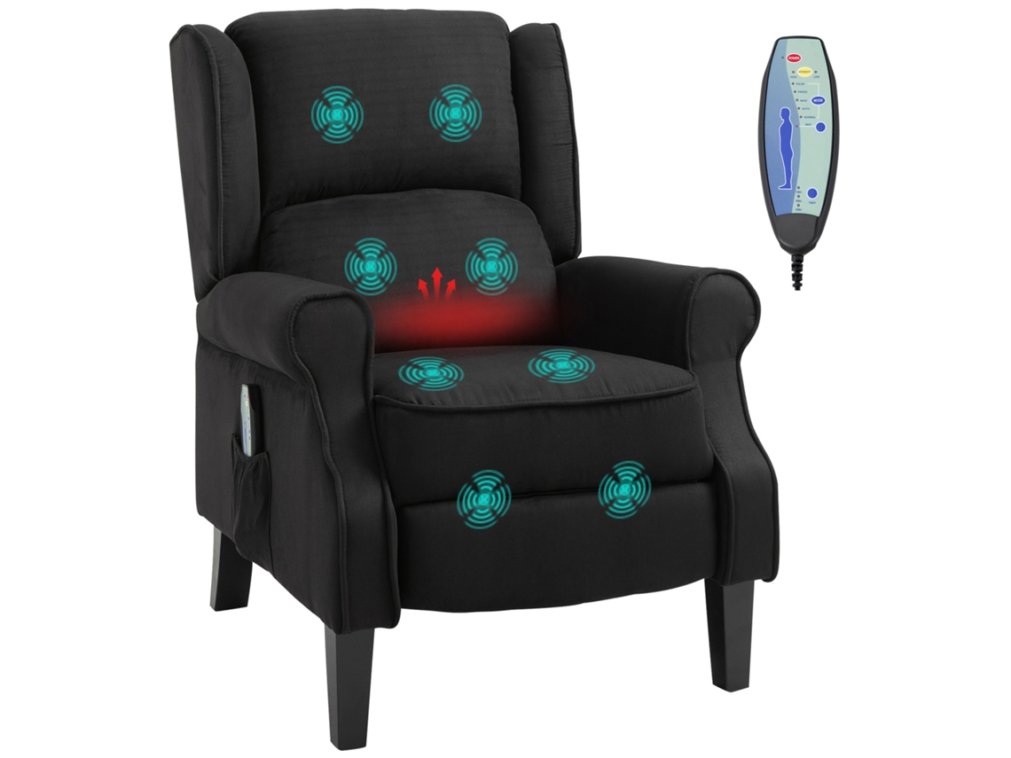 Sillón reclinable de masaje relajante con función de calefacción y control remoto, 78x83x101cm, negro