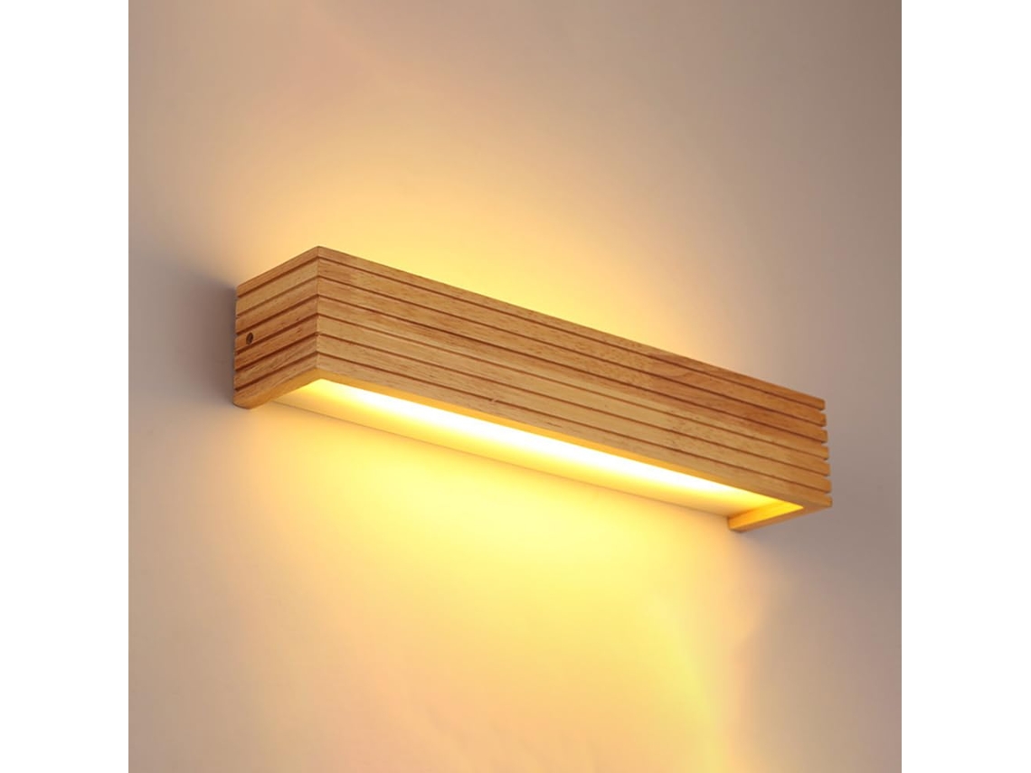 Luz Pared Madera Maciza Rayada 35cm, Iluminación Decorativa Para Múltiples Espacios