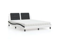 Cama Con Colchón Cuero Sintético Blanco Y Negro 160x200 Cm