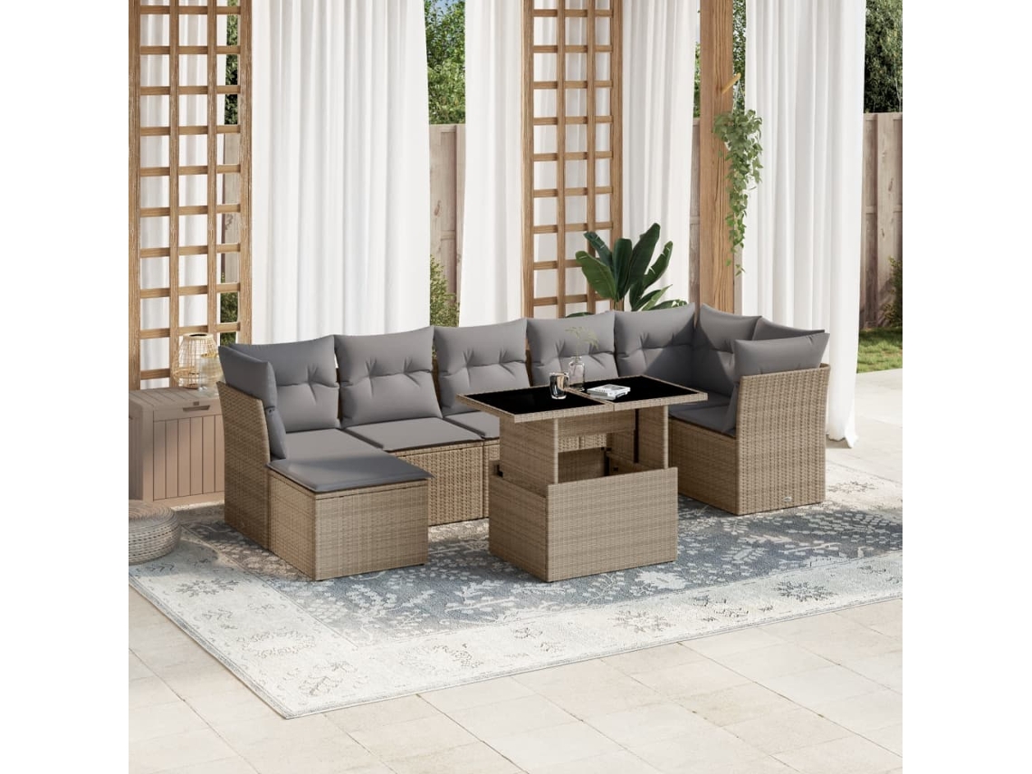 Conjunto de sofá de jardín con cojines, mimbre beige PE Dkd Home Decor