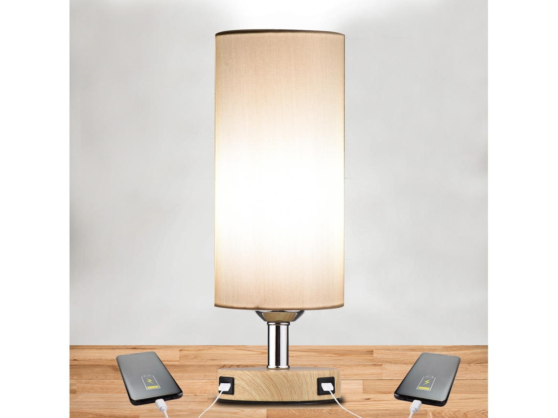 Lámpara de mesa 2026 con control táctil, 2 puertos USB y luz LED blanca cálida para dormitorio y sala de estar.