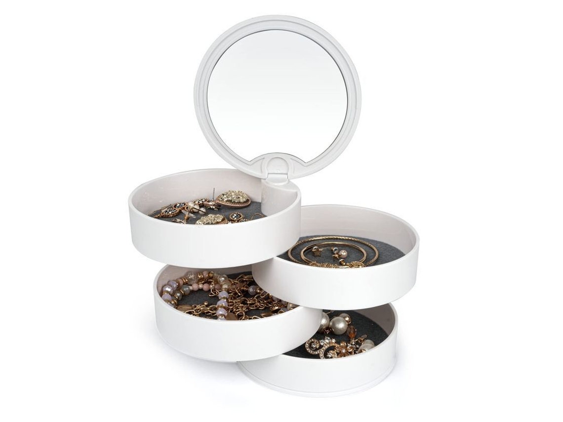 Caja De Almacenamiento De Joyas Blanca De 4 Niveles Con Rotación De 360° Para Pendientes, Collares, Anillos Y Pulseras.